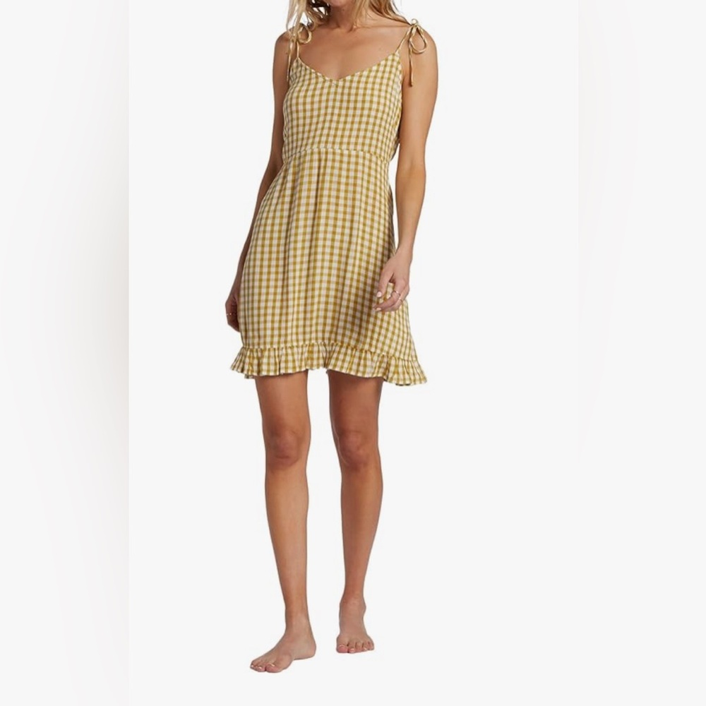Billabong Yellow Checkered Mini Dress
